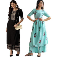 Gosriki Women's Printed Straight Kurta With Palazzo (Chand & Kuz_Xxl) Multicolour