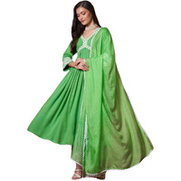 Gosriki Women's Rayon Viscose Anarkali Embroidered Kurta With Pant & Dupatta (Niket Green-Vks02-Gs_Xl_Green_X-Large)