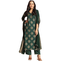 Gosriki Women's Rayon Blend Printed Straight Kurta With Pant & Dupatta (Jubal Green-Gs_M_Green_Medium)