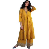 Gosriki Women's Rayon Viscose Anarkali Printed Kurta With Palazzo (Hanaya Yellow-Gs_L_Yellow_Large)