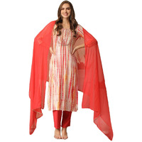 Gosriki Women's Rayon Blend Straight Printed Kurta With Pant & Dupatta (Tiedye Red-Nw-Gs_S_Red_Small)