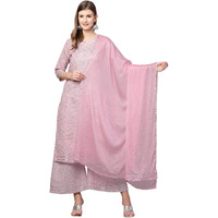 Gosriki Women's Cotton Straight Kurta With Palazzo & Dupatta(Kpzd-Cot-10047-Pink_Xl-Go_Pink_X-Large)