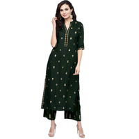 Gosriki Women's Rayon Printed Straight Kurta With Palazzo Set (Presha Green_Xl)