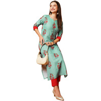 Gosriki Women's Cotton Blend Printed Straight Kurta With Pant (Nazia Green-Gs_Xxl_Green_Xx-Large)