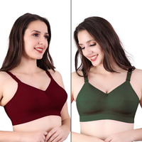 Trylo Riza Cottonfit Bra Combo Pack Marun & Olivegreen 32 C - Cup - Pack Of-2