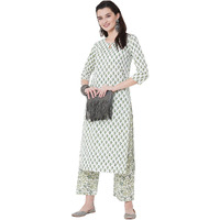 Gosriki Women's Cotton Straight Kurta With Palazzo (Epsha White_M_White_Medium)