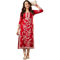 Gosriki Women's Cotton Blend Chikankari Embroidered Straight Kurta (Pot Red-Nwe-Gs_S_Red_Small)