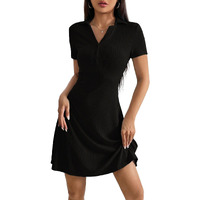 Toplot Casual Wear Dress For Women || Knee Length || Half Sleeve || Strip Dress (Kit-Dress-5237-Black-M)