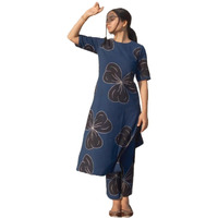 Gosriki Women's Rayon Viscose Straight Printed Kurta With Pant (Kamo Blue-Gs_S_Blue_Small)