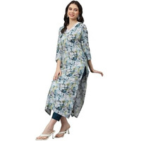 Gosriki Women's Cotton Blend Straight Printed Kurta With Pant (Southz Blue-Nw-Gs_L_Blue_Large)