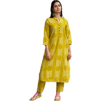 Gosriki Women's Rayon Viscose Anarkali Printed Kurta With Pant (Bazooka Yellow-Gs_Xl_Yellow_X-Large)