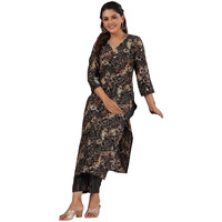 Gosriki Women's Rayon Blend Straight Printed Kurta With Pant (Kivala Black-Nw-Gs_L_Black_Large)
