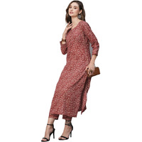 Gosriki Women's Cotton Blend Straight Printed Kurta With Pant (Yami Red-Nw-Gs_L_Red_Large)