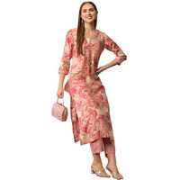 Gosriki Women's Cotton Blend Straight Printed Kurta With Pant (Nissu Pink-Nj-Gs_Xl_Pink_X-Large)