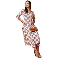 Gosriki Women's Cotton Blend Printed Straight Kurta With Pant (Yani Orange-Ng-Gs_Xl_Orange_X-Large)