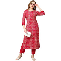 Gosriki Women's Cotton Blend Straight Printed Kurta With Pant (Dravini Red_S-Go_Red_Small)