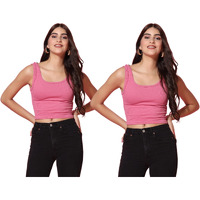 Toplot Women's Combo Solid Ribbed Scoop Neck Sleeveless Slim Fit Tank Top Pack Of 2 (Combo-5069-Pnk-Pnk-M)