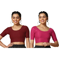 Toplot Cotton Blend Lycra Stretchable Readymade Blouses Pack Of 2 (Combo-5058-Mrn-Rnp-28)