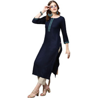 Gosriki Women's Cotton Blend Solid Straight Kurta (Kissa Blue-Gs_M_Blue_Medium)