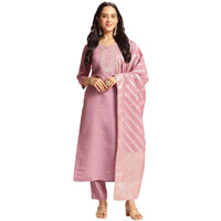 Gosriki Women's Rayon Viscose Embroidered Straight Kurta With Pant & Dupatta (Nagari Purple-Vks01-Gs_Xxl_Purple_Xx-Large)