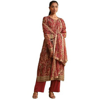 Gosriki Women's Rayon Viscose Straight Printed Kurta With Pant & Dupatta (Anidra Red-Gs_Xxl_Red_Xx-Large)