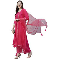 Gosriki Women's Cotton Blend Straight Kurta With Pant & Dupatta (Gumdi Pink_Xxl-Gs_Pink_Xx-Large)
