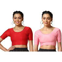 Toplot Cotton Blend Lycra Stretchable Readymade Blouses Pack Of 2 (Combo-5058-Bbp-Red-30)