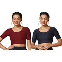 Toplot Cotton Blend Lycra Stretchable Readymade Blouses Pack Of 2 (Combo-5058-Mrn-Nvy-30)