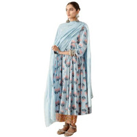 Gosriki Women's Rayon Blend Anarkali Printed Kurta With Palazzo & Dupatta (Sujawali Blue-Gs_Xxl_Blue_Xx-Large)