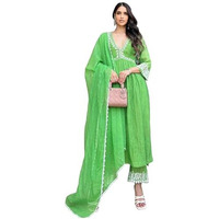 Gosriki Women's Rayon Blend Anarkali Embroidered Kurta With Pant & Dupatta (Niket Green-Gs_Xxl_Green_Xx-Large)