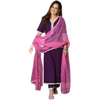 Gosriki Women's Cotton Regular Kurta And Pants & Dupatta (Macbook-Wine_L-Go_Magenta_L)