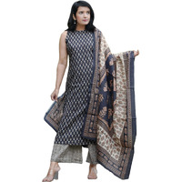Gosriki Women's Rayon Blend Straight Printed Kurta With Pant & Dupatta (Canasi Blue-Gs_S_Blue_Small)
