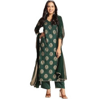 Gosriki Women's Rayon Blend Printed Straight Kurta With Pant & Dupatta (Jubal Green-Gs_S_Green_Small)