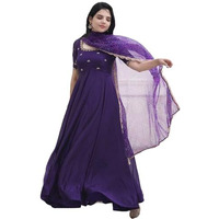 Gosriki Women's Rayon Viscose Anarkali Embroidered Kurta With Pant & Dupatta (Gumsum Begani-Vks01-Gs_Xxl_Begani_Xx-Large)