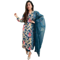 Gosriki Women's Rayon Blend Straight Printed Kurta With Pant & Dupatta (Njan Cerosin-Vks01-Gs_Xxl_Dark Blue_Xx-Large)