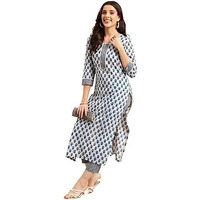 Gosriki Women's Cotton Blend Straight Printed Kurta With Pant Set (Bitiya Blue-Nwg-Gs_Xxl_Blue_Xx-Large)