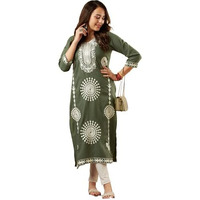 Gosriki Women's Cotton Blend Chikankari Embroidered Straight Kurta (Dp-28-Pista-Gs_S_Pista_Small)