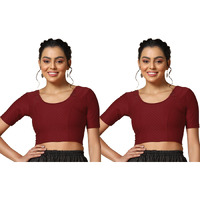 Toplot Cotton Blend Lycra Stretchable Readymade Blouses Pack Of 2 (Combo-5058-Mrn-Mrn-40) Maroon-Maroon
