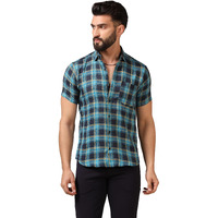 Toplot Men's Regular Fit Casual Shirt Checks Design With Spread Collar & Half Sleeves (Chex-Shirt-5177-Sky-S)