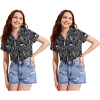 Toplot Women's Casual Printed Crop Shirt With Half Sleeve Pack Of 2 (Combo-5059-Blk-Blk-S)