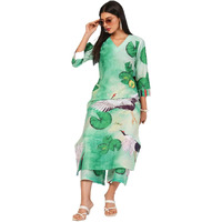 Gosriki Women's Cotton Blend Straight Printed Kurta With Palazzo (Swans See Green-Nw-Gs_M_See Green_Medium)
