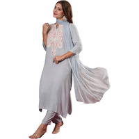 Gosriki Women's Cotton Blend Embroidered Straight Kurta With Pant & Dupatta (Gudali Blue-Vks07-Gs_M_Blue_Medium)