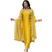 Gosriki Women's Rayon Blend Printed Straight Kurta With Pant & Dupatta (June Yellow-Gs_Xl_Yellow_X-Large)