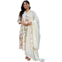 Gosriki Women's Rayon Viscose Printed Straight Kurta With Pant & Dupatta (Atman Cream-Gs_S_Cream_Small)