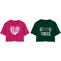 Toplot Tops For Women || Western Tops For Woman Stylish || Crop T-Shirt Western Pack Of 2 (Combo-Top-5258-Pnk-Olv-Xl)