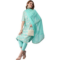 Gosriki Women's Banarasi Woven Straight Embellished Printed Kurta With Pant & Dupatta (Kabzaa-See Green-Gs_S_See Green_Small)