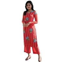 Gosriki Women's Rayon Viscose Straight Printed Kurta With Pant (Gadugi Red-Gs_L_Red_Large)
