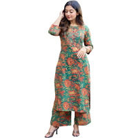 Gosriki Women's Rayon Viscose Straight Printed Kurta With Pant (Kismat Green-Gs_S_Green_Small)