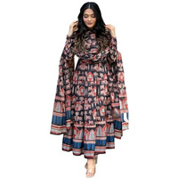 Gosriki Women's Rayon Viscose Printed Anarkali Kurta With Pant & Dupatta (Svr Black-Vks01-Gs_M_Black_Medium)