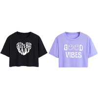 Toplot Tops For Women || Western Tops For Woman Stylish || Crop T-Shirt Western Pack Of 2 (Combo-Top-5258-Blk-Prl-L)